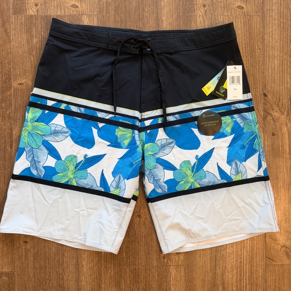 Burnside Board Shorts Mens 34 Black Grey Blue Green Floral Performance Stretch